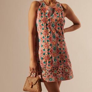 Anthropologie Pink and Blue Floral Mini Dress
